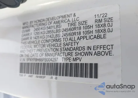 2023 Honda Passport Awd Trailsport из США, поврежденный, VIN 5FNYF8H66PB004297